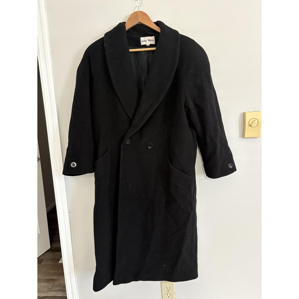 John Weitz Coat Womens 10P Black Wool‎ Cashmere Blend Shawl Collar Mid Length